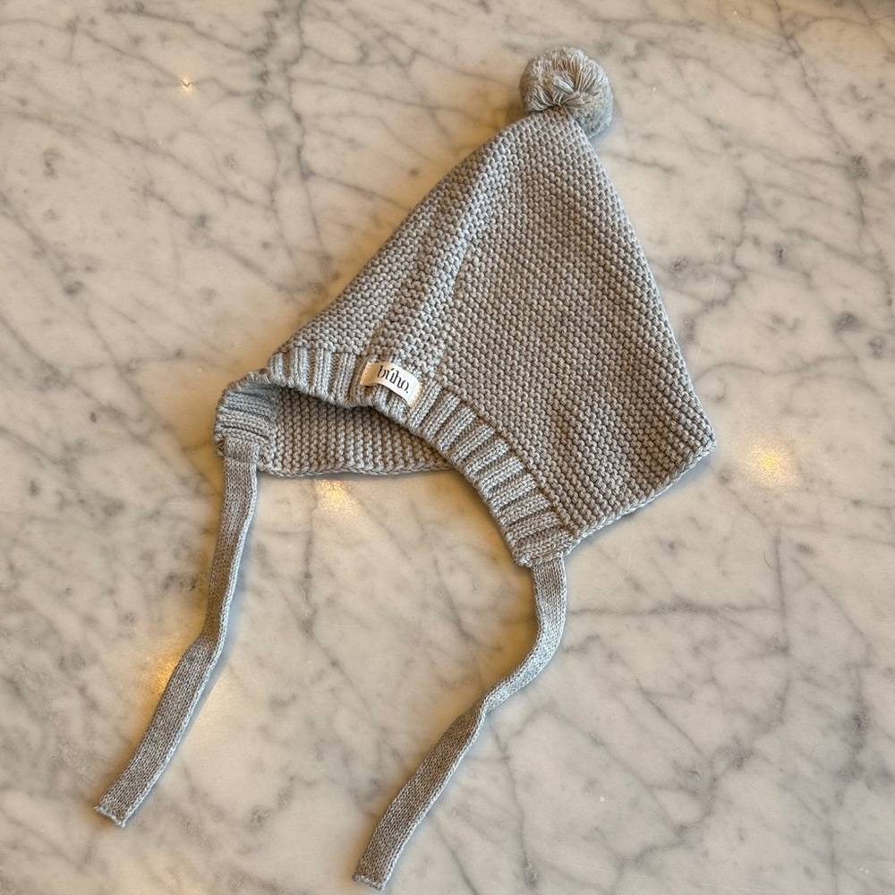Cozy Knit Earflap Hat with Pom in Light Gray
